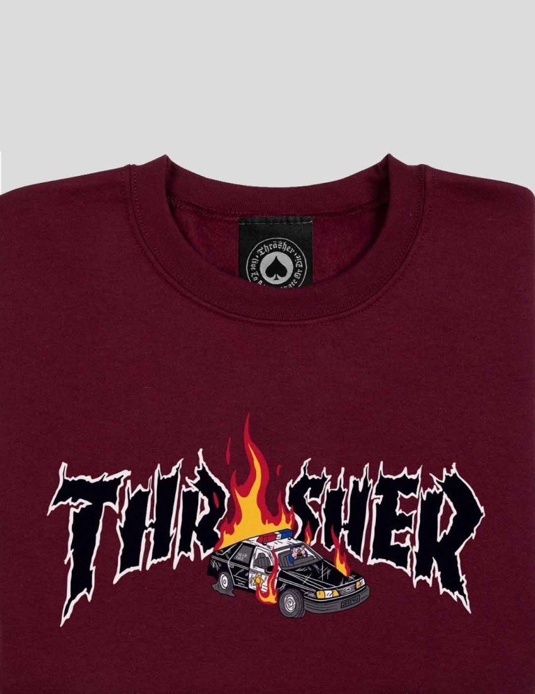 THRASHER sudore poliziotto auto equipaggio maroon